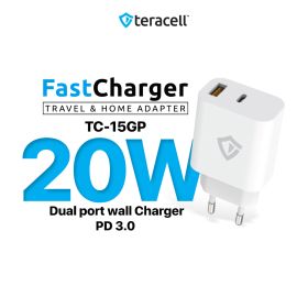 Kucni punjac Teracell Evolution TC-15GP, QC 3.0, PD 3.0, 20W sa PD iPhone lightning kablom beli CE.