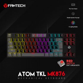 Tastatura Mehanicka Gaming Fantech MK876 RGB Atom TKL crna (Red switch).