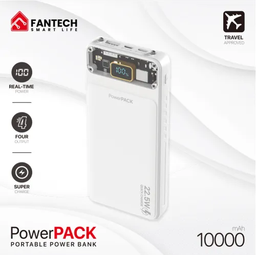 Power bank Prenosiva baterija Fantech T1 10000mAh QC, PD, 22.5W beli.