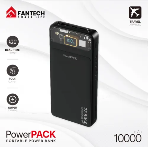 Power bank Prenosiva baterija Fantech T1 10000mAh QC, PD, 22.5W crni.