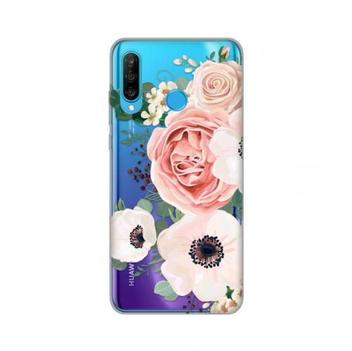 Silikonska futrola - maska print Skin za Huawei P30 Lite Luxury Pink Flowers.