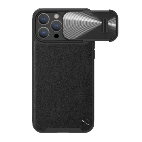 Futrola - maska Nillkin Cam Shield Leather S za iPhone 14 Pro (6.1) crna (MS).