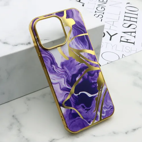 Futrola - maska MARBLE za iPhone 15 Pro Max (6.7) ljubicasta (MS).