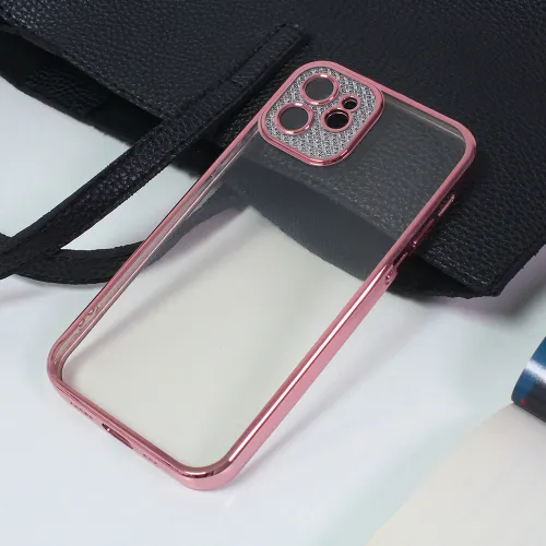 Futrola - maska Silikon Camera Diamond iPhone 12 6.1 roze.