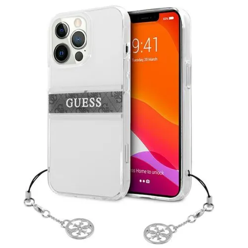 Futrola - maska Guess 4G Stripe Charm za iPhone 13 Pro Max 6.7 siva (GUHCP13XKB4GGR).