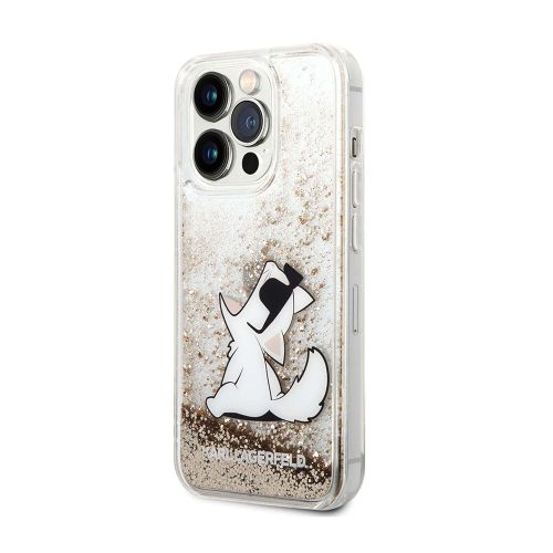 Futrola - maska Karl Lagerfeld Hc Liquid Glitter Choupette za iPhone 14 Pro 6.1 zlatna (KLHCP14LGCFD).