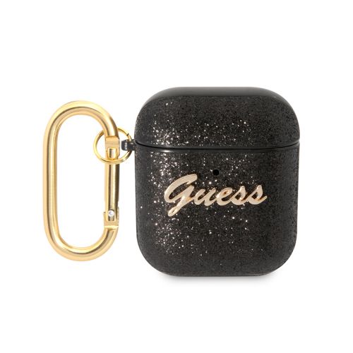 Futrola - maska Guess za Airpods 1/2 PU Glitter Flake crna (GUA2HGGSHK).