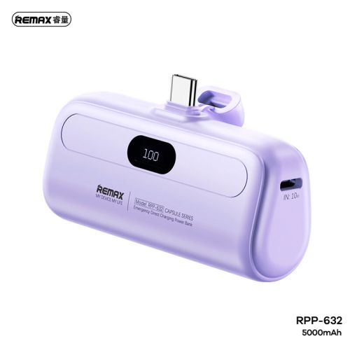 Power bank prenosiva baterija Remax Capsule series RPP-632 2A Type C 5000mAh ljubicasta.