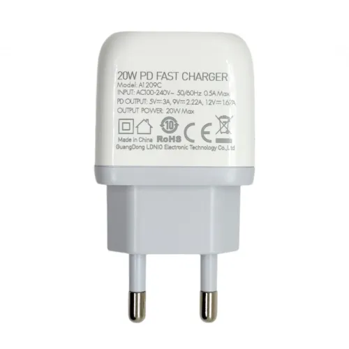 Kucni punjac LDNIO A1209C PD, 20W sa Type C na Type C kablom beli.
