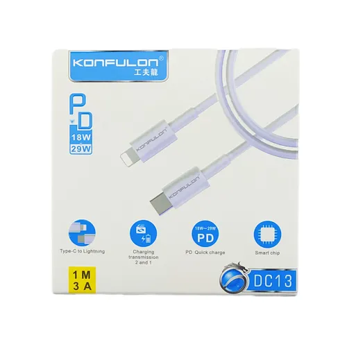 USB Data kabl KONFULON DC13 PD 3A Type C na iPhone lightning beli 1m.