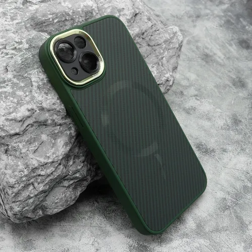 Futrola - maska CARBON MagSafe za iPhone 14 (6.1) zelena (small camera) (MS).