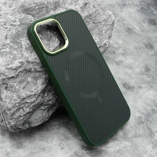 Futrola - maska CARBON MagSafe za iPhone 12/12 Pro (6.1) zelena (big camera) (MS).