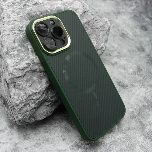 Futrola - maska CARBON MagSafe za iPhone 15 Pro Max (6.7) zelena (small camera) (MS).