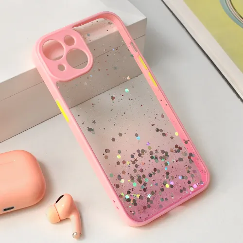 Futrola - maska Frame Glitter za iPhone 15 6.1 roze.