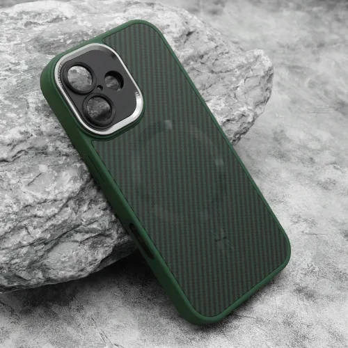 Futrola - maska CARBON MagSafe za iPhone 16 (6.1) zelena (small camera) (MS).