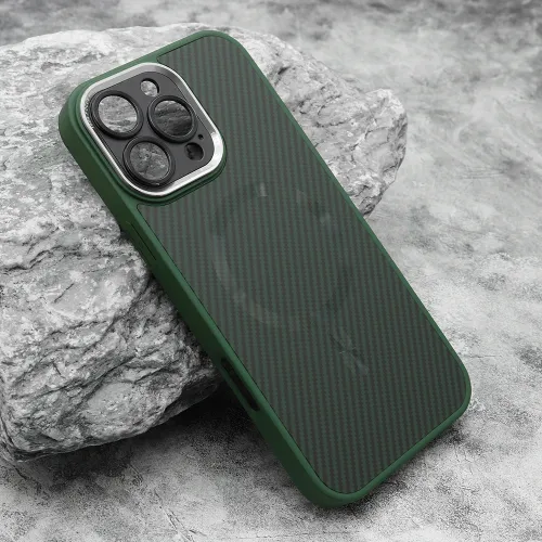 Futrola - maska CARBON MagSafe za iPhone 16 Pro Max (6.9) zelena (small camera) (MS).