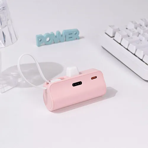 Power bank prenosiva baterija privezak 5000mAh fast lightning roze.