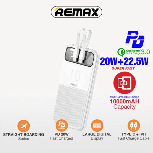 Power bank prenosiva baterija Remax Stervui Series RPP-619 PD 20W+ QC 22.5W 10000mAh beli.