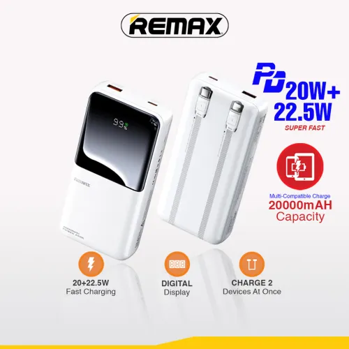 Power bank prenosiva baterija Remax Cynlle Series RPP-680 PD 20W+QC 22.5W 20000mAh beli.