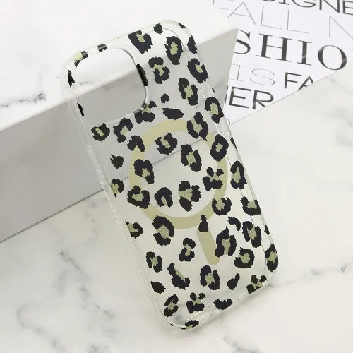 Futrola - maska LEOPARD MagSafe za iPhone 15 (6.1) crna (MS).