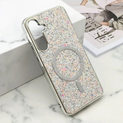 Futrole GLAM GLOW MagSafe za Samsung A556 Galaxy A55 5G srebrna (MS).
