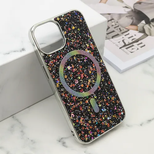 Futrole GLAM GLOW MagSafe za iPhone 13 (6.1) crna (MS).