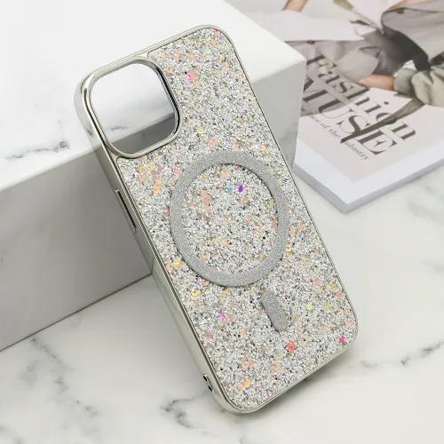 Futrole GLAM GLOW MagSafe za iPhone 13 (6.1) srebrna (MS).