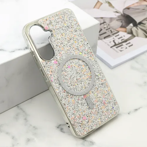 Futrole GLAM GLOW MagSafe za Samsung A566 Galaxy A56 5G srebrna (MS).