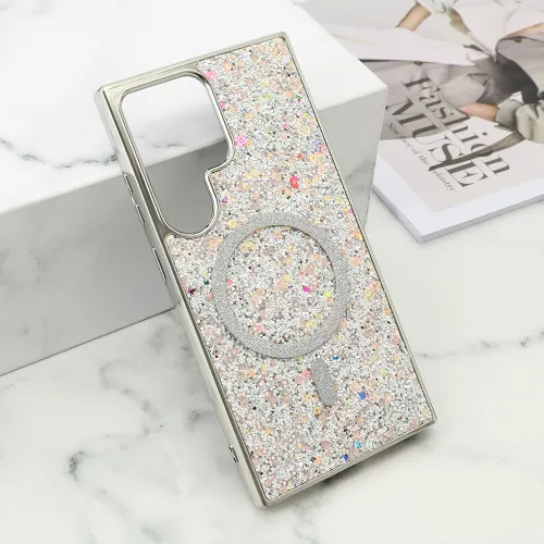 Futrole GLAM GLOW MagSafe za Samsung S928 Galaxy S24 Ultra 5G srebrna (MS).