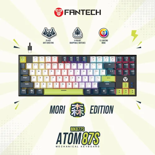 Tastatura Mehanicka Gaming Fantech MK877S RGB Atom 87S Mori bela (Red switch).