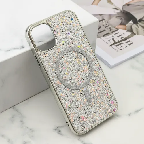 Futrola - maska GLAM GLOW MagSafe za iPhone 11 (6.1) srebrna (MS).