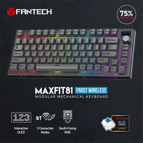 Tastatura Mehanicka Gaming Fantech MK910 RGB PBT Maxfit81 Frost Wireless crna (blue switch).