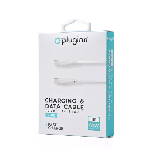 USB Data kabl Pluginn PI-PD 60W Type C na Type C beli 1m.