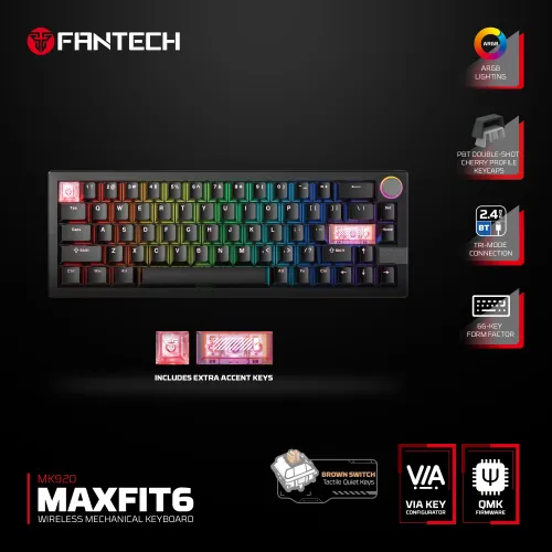 Tastatura Mehanicka Gaming Fantech MK920 RGB Maxfit 6 Wireless black (Brown switch).