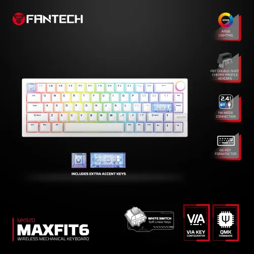 Tastatura Mehanicka Gaming Fantech MK920 RGB Maxfit 6 Wireless bela (White switch).