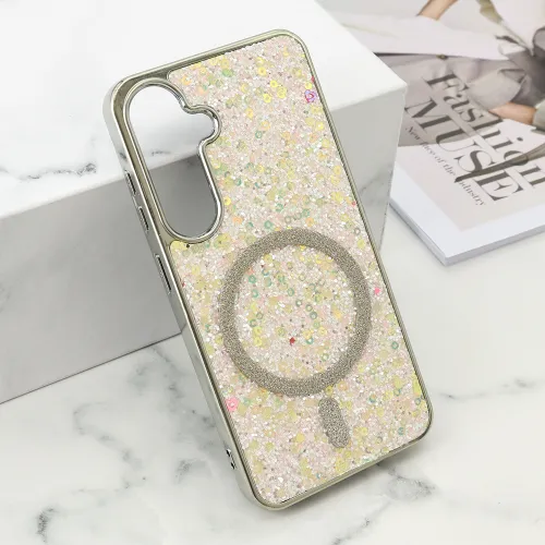 Futrola - maska GLAM GLOW MagSafe za Samsung S921 Galaxy S24 5G/Samsung S931 Galaxy S25 5G zlatna (MS).