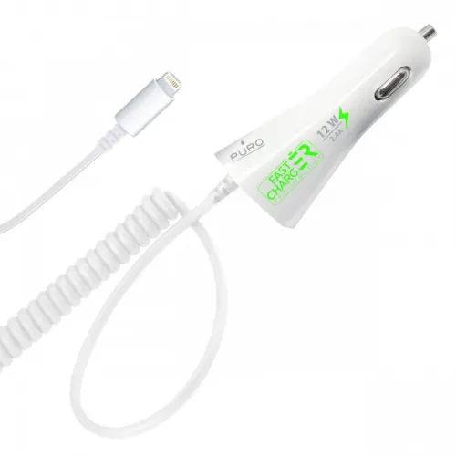 Auto punjac Puro PLT24 2.4A sa iPhone kablom beli.