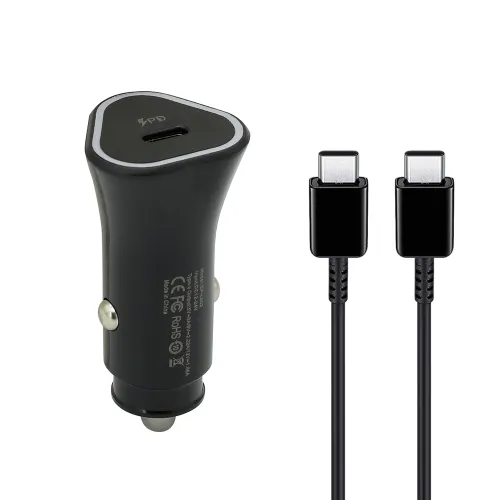 Auto punjac 25W Type-C ulaz sa Type-C na Type-C kablom crni (MS).