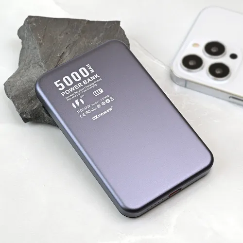 Power bank prenosiva baterija Magsafe Oxpower PD W52 5000mAh siva.