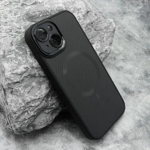 Futrola - maska CARBON MagSafe za iPhone 15 (6.1) crna (small camera) (MS).