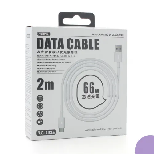 USB Data kabl Remax RC-183a 66W 6A Type C 2m beli.