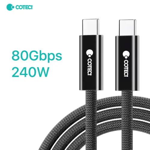 USB Data kabl Coteci Thunderbolt OF-065 80Gbps 240W 4k PD Type C na Type C crni 1m.