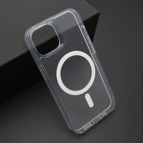 Futrola - maska COLOR FRAME MagSafe za iPhone 14 (6.1) srebrna (providna) (MS).