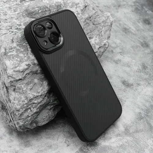 Futrola - maska CARBON MagSafe za iPhone 14 (6.1) crna (small camera) (MS).
