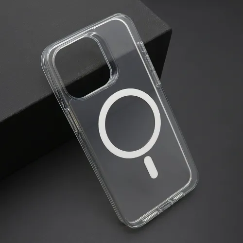 Futrola - maska COLOR FRAME MagSafe za iPhone 15 Pro Max (6.7) srebrna (providna) (MS).