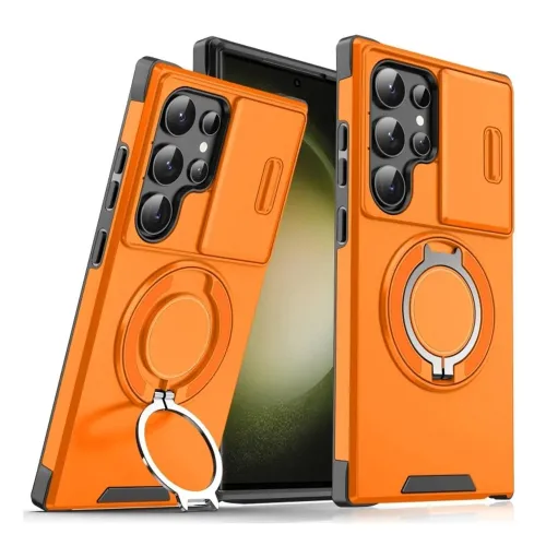 Futrola - maska CamShield Ring stand za Samsung Galaxy S23 Ultra narandzasta.