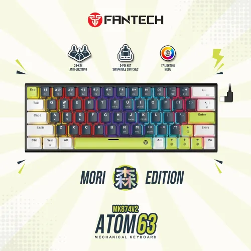 Tastatura Mehanicka Gaming Fantech MK874V2 RGB Atom 63 Mori bela (Blue switch).