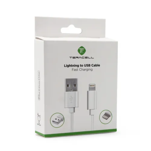 USB Data kabl Teracell Plus 2.4A za iPhone lightning beli 1.2m.