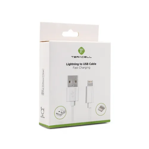 USB Data kabl Teracell Plus 2.4A za iPhone lightning beli 2m.