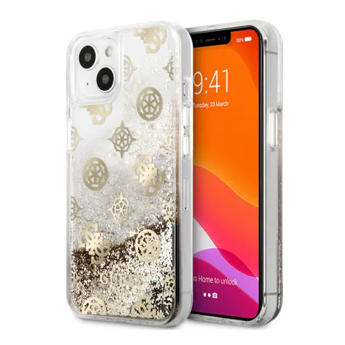 Futrola - maska Guess Hc Liquid Glitter Peony za iPhone 13 6.1 zlatna (GUHCP13MLGPEGO).